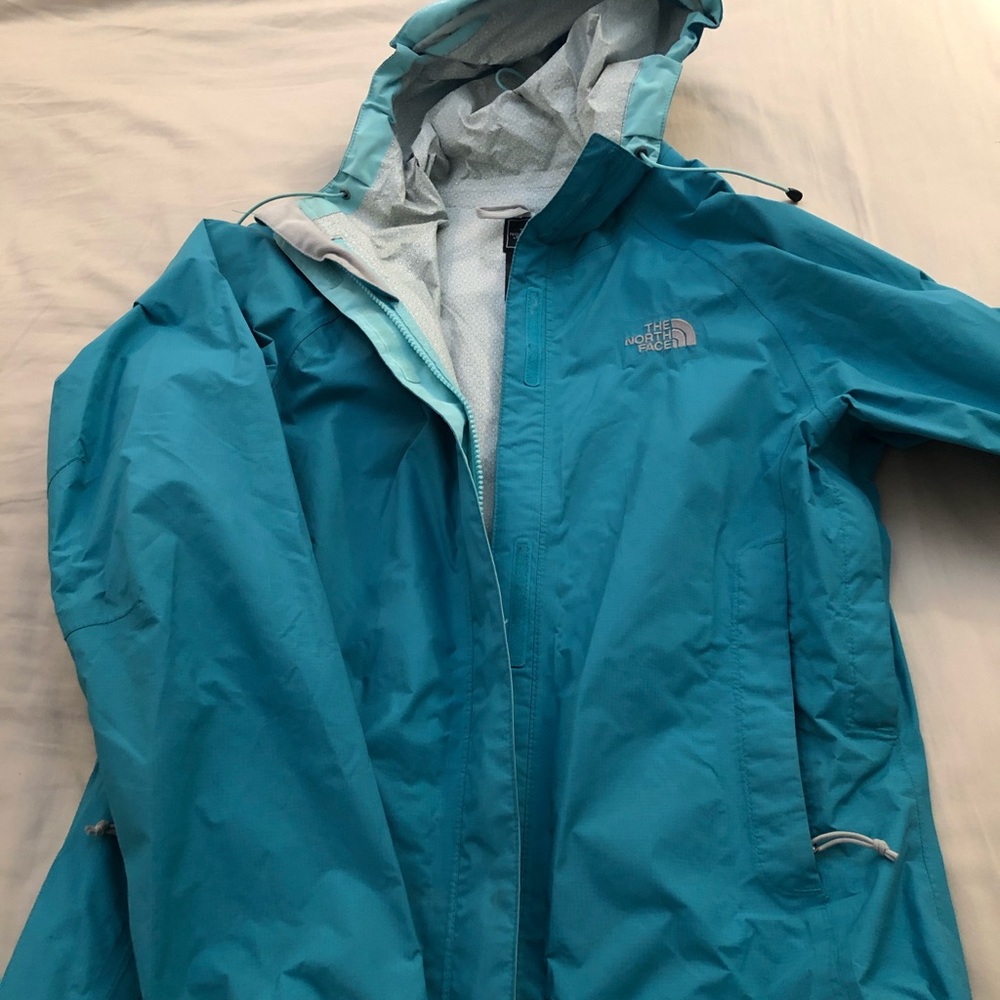 North face xs teal rain coat